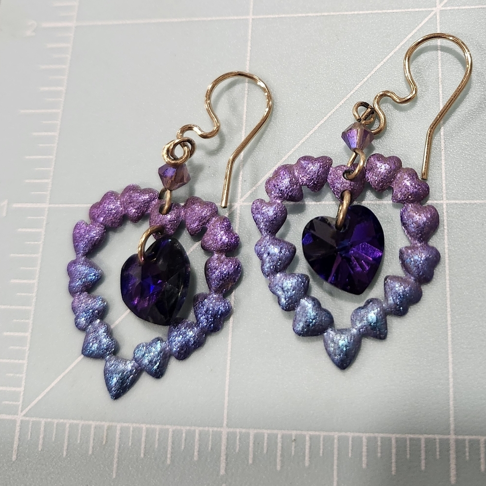 Heart Purple And Blue Niobium Earrings With Heart Dangle Stone